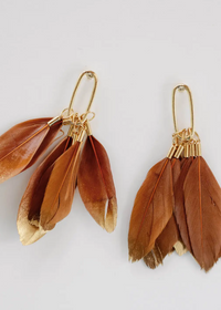 CARAMEL GOLD DIPPED FEATHER EARRINGS
