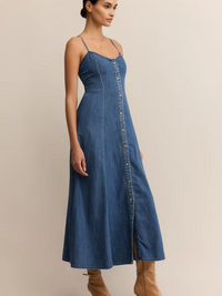Z SUPPLY ANGEL EYES DENIM DRESS IN MEDIUM INDIGO