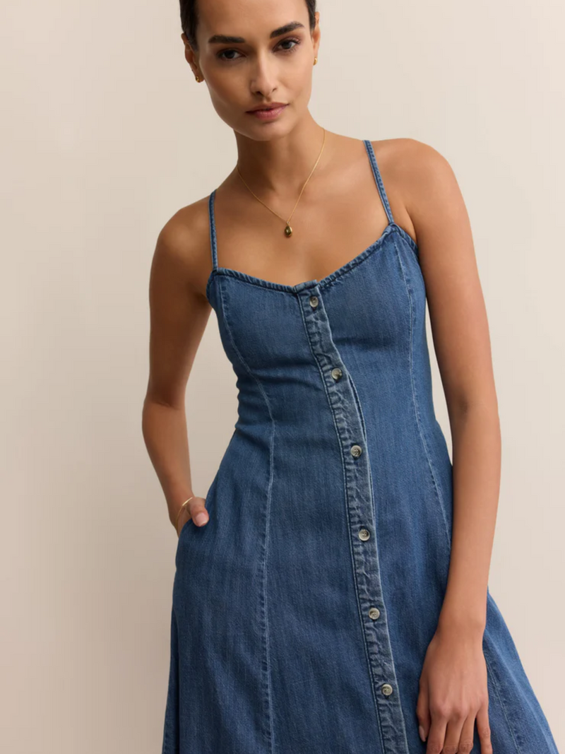 Z SUPPLY ANGEL EYES DENIM DRESS IN MEDIUM INDIGO