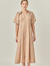 MATILDA MIDI DRESS RAGLAN PUFF SLEEVES BUTTON FRONT COLLAR