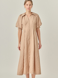 MATILDA MIDI DRESS RAGLAN PUFF SLEEVES BUTTON FRONT COLLAR