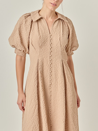 MATILDA MIDI DRESS RAGLAN PUFF SLEEVES BUTTON FRONT COLLAR
