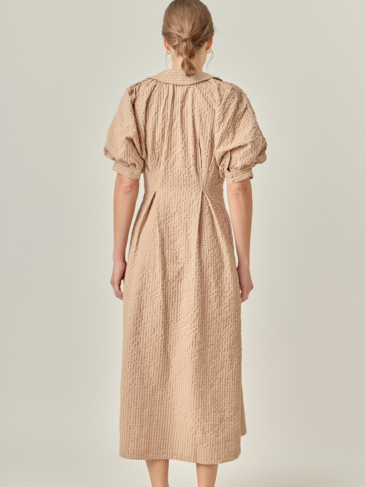 MATILDA MIDI DRESS RAGLAN PUFF SLEEVES BUTTON FRONT COLLAR